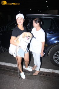Indian TV Actress Rashami Desai was spotted with her cute furry friend at Mumbai Airport