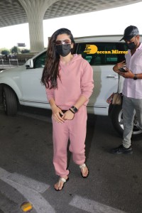 Rashmika Mandanna in pink track suit at the airport