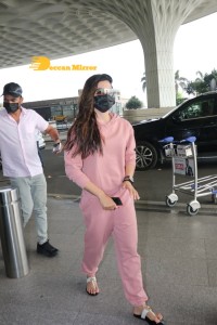 Rashmika Mandanna in pink track suit at the airport