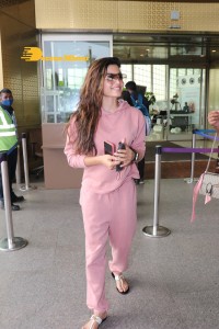 Rashmika Mandanna in pink track suit at the airport