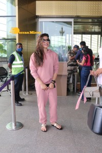 Rashmika Mandanna in pink track suit at the airport