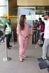 Rashmika Mandanna in pink track suit at the airport