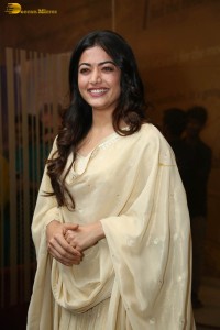 actress rashmika mandanna in a biege color salwar kameez dress