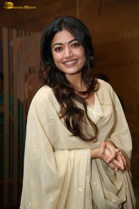 actress rashmika mandanna in a biege color salwar kameez dress