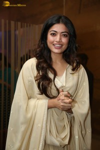 actress rashmika mandanna in a biege color salwar kameez dress