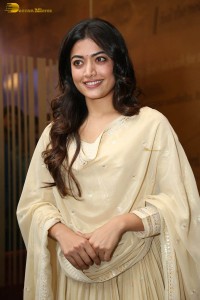actress rashmika mandanna in a biege color salwar kameez dress