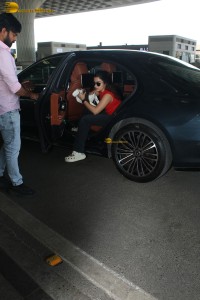 Rashmika Mandanna cute in red top at mumbai airport