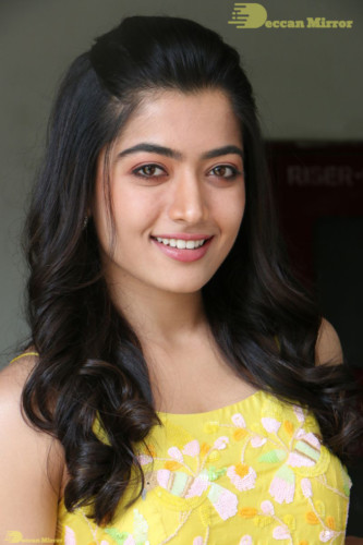 Telugu and Kannada Actress Rashmika Mandanna in a yellow dress
