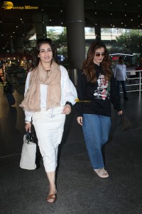 Bollywood actress Raveena Tandon spotted with her daughter Rasha Thadani at Mumbai airport