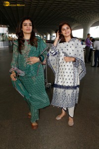 Actress Raveena Tandon and her daughter Rasha spotted at the Mumbai Airport