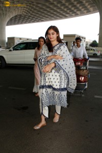 Actress Raveena Tandon and her daughter Rasha spotted at the Mumbai Airport