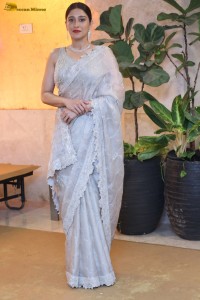 actress Regina Cassandra sweet looks in a silver color saree