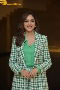 Ritu Varma in a green mini skirt attending modern love press meet