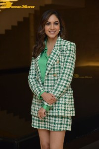 Ritu Varma in a green mini skirt attending modern love press meet