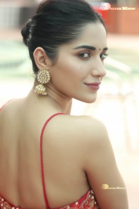 Actress Ruhani Sharma poses sensually in a Red Saree