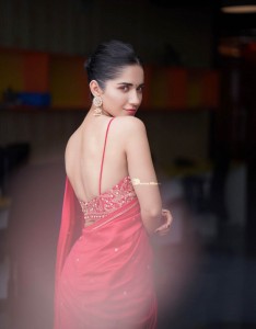 Actress Ruhani Sharma poses sensually in a Red Saree