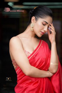 Actress Ruhani Sharma poses sensually in a Red Saree