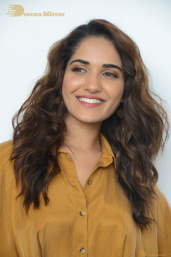 Telugu Actress Ruhani Sharma Photoshoot in a dark yellow dress