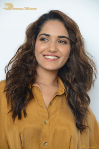 Telugu Actress Ruhani Sharma Photoshoot in a dark yellow dress