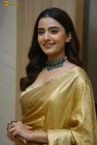 actress Rukshar Dhillon in a gold saree