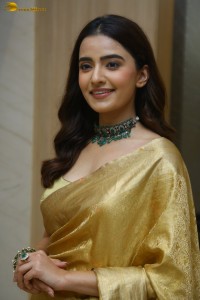 actress Rukshar Dhillon in a gold saree