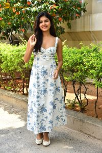actress Rupa Srinivas sexy in a white and blue dress