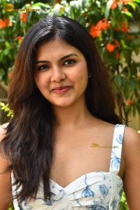 actress Rupa Srinivas sexy in a white and blue dress