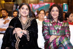Actresses Regina Cassandra and Nivetha Thomas attend the pre-release function of the film Saakini Daakini
