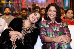 Actresses Regina Cassandra and Nivetha Thomas attend the pre-release function of the film Saakini Daakini
