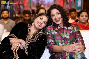 Actresses Regina Cassandra and Nivetha Thomas attend the pre-release function of the film Saakini Daakini