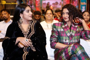 Actresses Regina Cassandra and Nivetha Thomas attend the pre-release function of the film Saakini Daakini