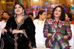 Actresses Regina Cassandra and Nivetha Thomas attend the pre-release function of the film Saakini Daakini