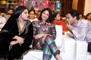 Actresses Regina Cassandra and Nivetha Thomas attend the pre-release function of the film Saakini Daakini