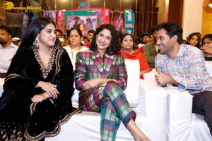 Actresses Regina Cassandra and Nivetha Thomas attend the pre-release function of the film Saakini Daakini