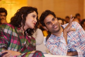 Actresses Regina Cassandra and Nivetha Thomas attend the pre-release function of the film Saakini Daakini