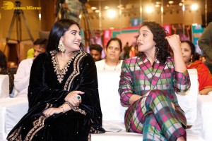 Actresses Regina Cassandra and Nivetha Thomas attend the pre-release function of the film Saakini Daakini