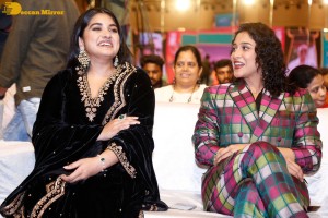 Actresses Regina Cassandra and Nivetha Thomas attend the pre-release function of the film Saakini Daakini
