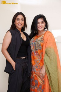 Regina Cassandra and Nivetha Thomas attend the press meet of the movie Saakini Daakini