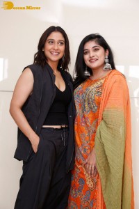 Regina Cassandra and Nivetha Thomas attend the press meet of the movie Saakini Daakini