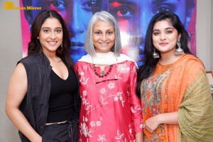 Regina Cassandra and Nivetha Thomas attend the press meet of the movie Saakini Daakini
