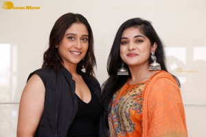 Regina Cassandra and Nivetha Thomas attend the press meet of the movie Saakini Daakini