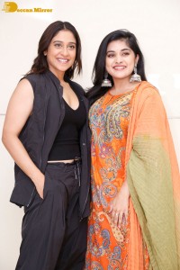 Regina Cassandra and Nivetha Thomas attend the press meet of the movie Saakini Daakini