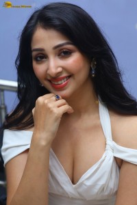 actress Sahiba Bhasin sexy photoshoot in a revealing white dress