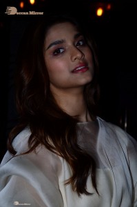 Actress Saiee Manjrekar dressed in white while attending a movie event