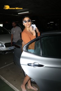 Saiee Manjrekar in denim shorts at the Airport
