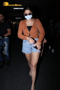 Saiee Manjrekar in denim shorts at the Airport