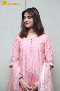 Actress Saiee Manjrekar in a pink dress