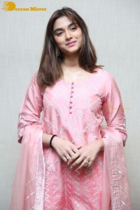 Actress Saiee Manjrekar in a pink dress