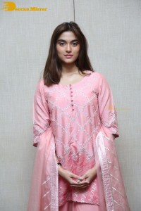 Actress Saiee Manjrekar in a pink dress