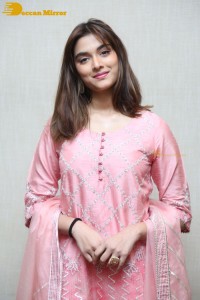 Actress Saiee Manjrekar in a pink dress